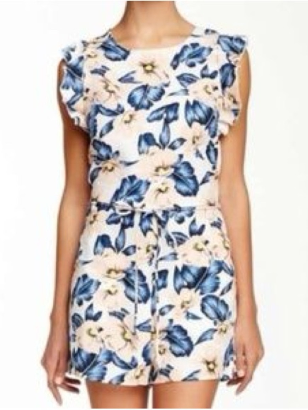 Harlow & Graham Floral Sleeveless Jumpsuit in Blue and Cream